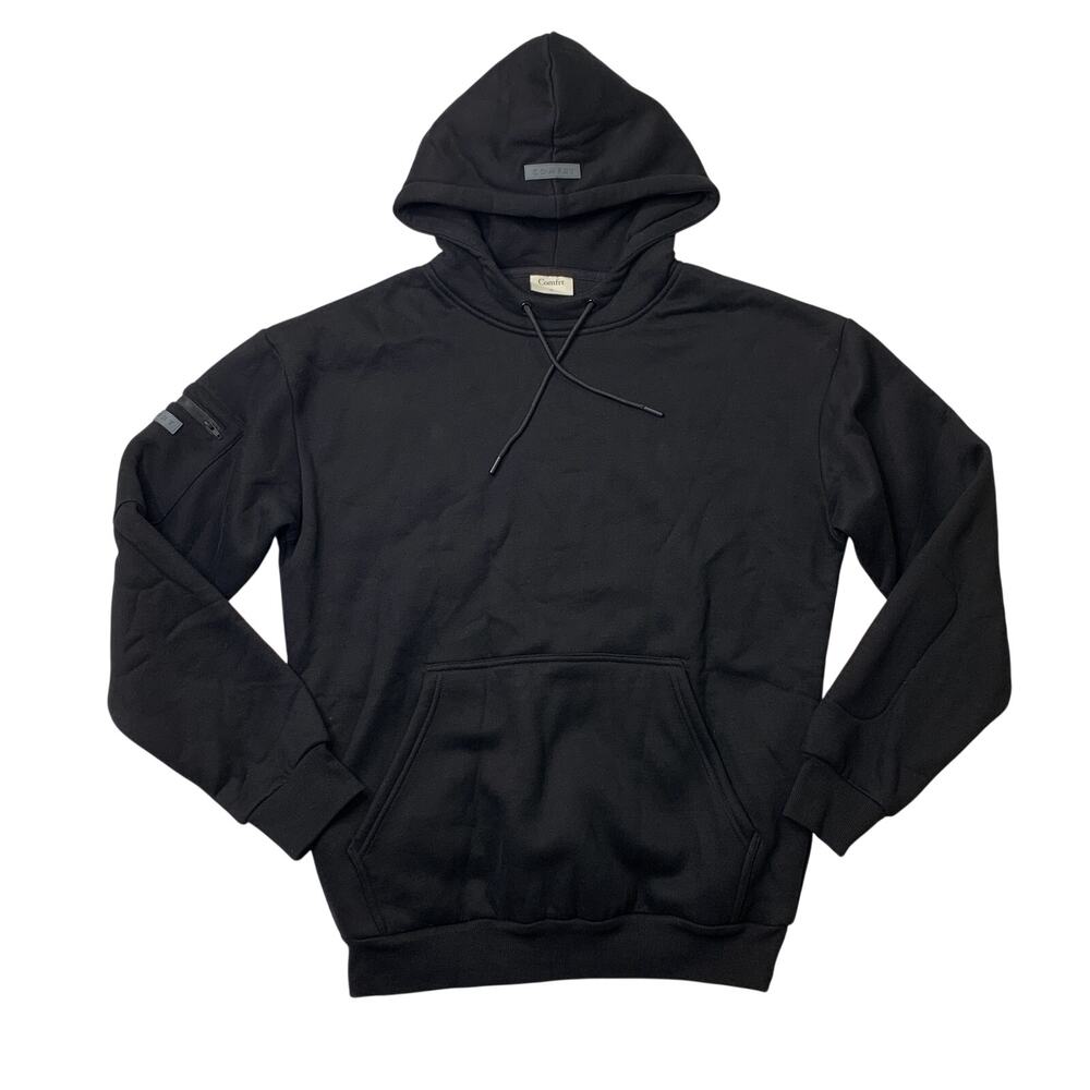 Comfrt Hoodie Mens M Medium Black Cotton Blend Fleece Lined Pullover Sweatshirt
